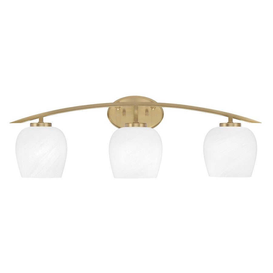 Toltec Kurve 3Lt Bath Bar, Brass, 6" White Marble - 3723-NAB-4811