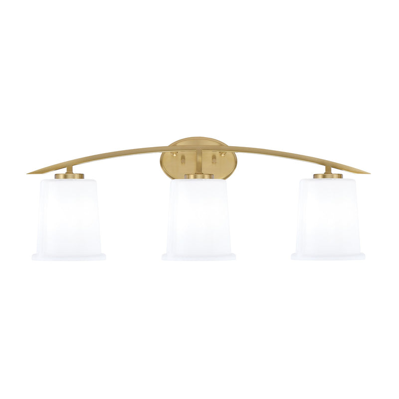 Toltec Kurve 3-Light Bath Bar | New Age Brass and White Opal Glass | Bathroom Vanity & Powder Room | 7 x 9.5 in | Model 3723-NAB-5031