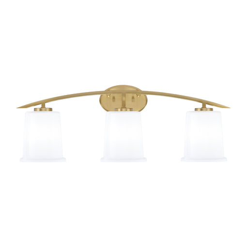 Toltec Kurve 3-Light Bath Bar | New Age Brass and White Opal Glass | Bathroom Vanity & Powder Room | 7 x 9.5 in | Model 3723-NAB-5031