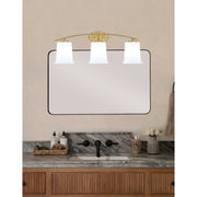 Toltec Kurve 3-Light Bath Bar | New Age Brass and White Opal Glass | Bathroom Vanity & Powder Room | 7 x 9.5 in | Model 3723-NAB-5031