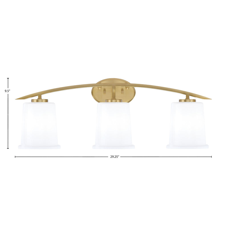 Toltec Kurve 3-Light Bath Bar | New Age Brass and White Opal Glass | Bathroom Vanity & Powder Room | 7 x 9.5 in | Model 3723-NAB-5031