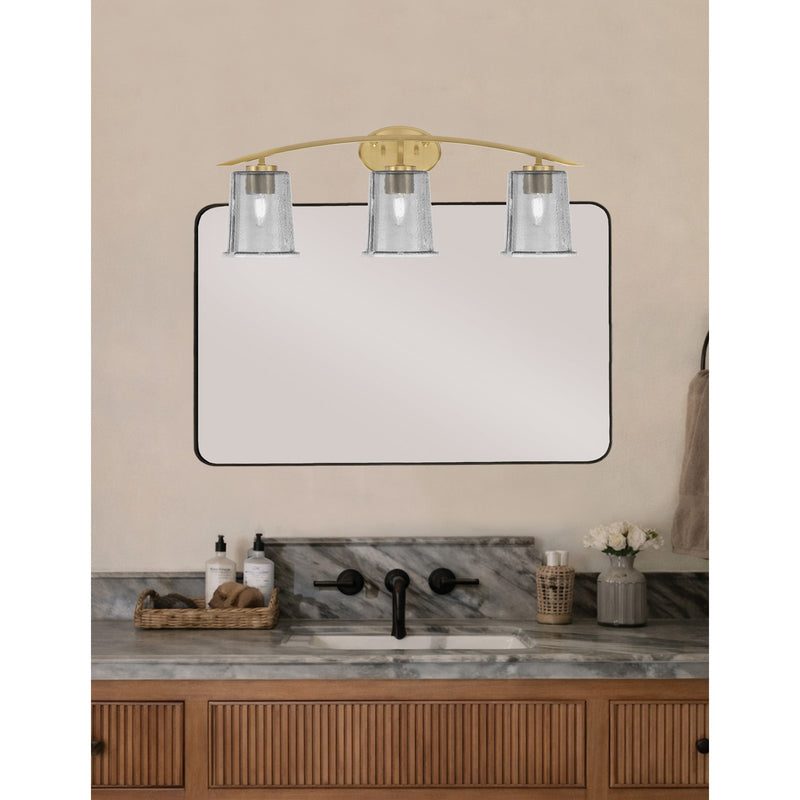 Toltec Kurve 3-Light Bath Bar | New Age Brass and Smoke Bubble Glass | Bathroom Vanity & Powder Room | 7 x 9.5 in | Model 3723-NAB-5032