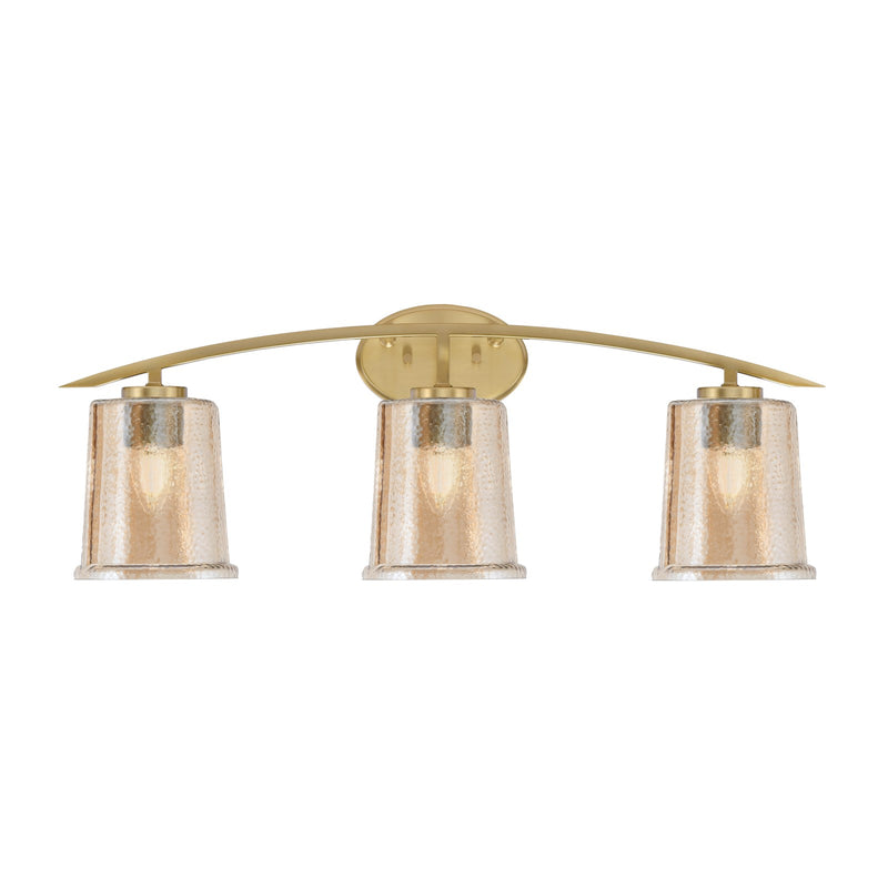 Toltec Kurve 3-Light Bath Bar | New Age Brass and Amber Bubble Glass | Bathroom Vanity & Powder Room | 7 x 9.5 in | Model 3723-NAB-5033
