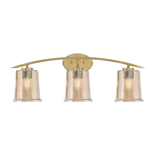 Toltec Kurve 3-Light Bath Bar | New Age Brass and Amber Bubble Glass | Bathroom Vanity & Powder Room | 7 x 9.5 in | Model 3723-NAB-5033