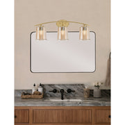 Toltec Kurve 3-Light Bath Bar | New Age Brass and Amber Bubble Glass | Bathroom Vanity & Powder Room | 7 x 9.5 in | Model 3723-NAB-5033