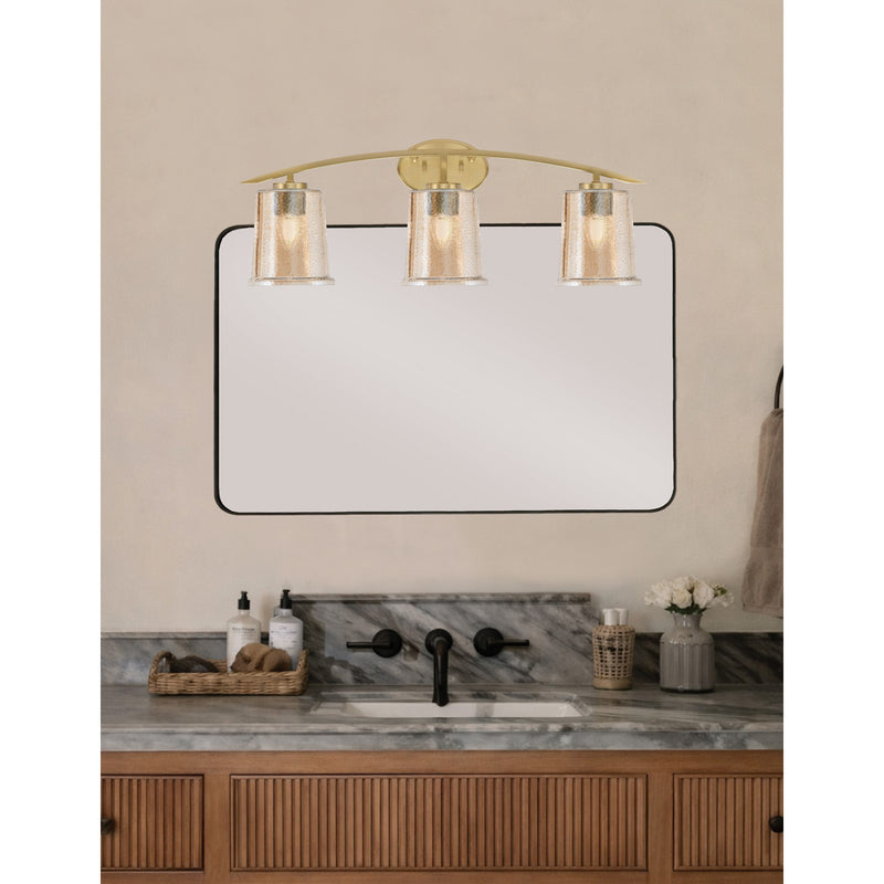 Toltec Kurve 3-Light Bath Bar | New Age Brass and Amber Bubble Glass | Bathroom Vanity & Powder Room | 7 x 9.5 in | Model 3723-NAB-5033