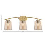 Toltec Kurve 3-Light Bath Bar | New Age Brass and Amber Bubble Glass | Bathroom Vanity & Powder Room | 7 x 9.5 in | Model 3723-NAB-5033