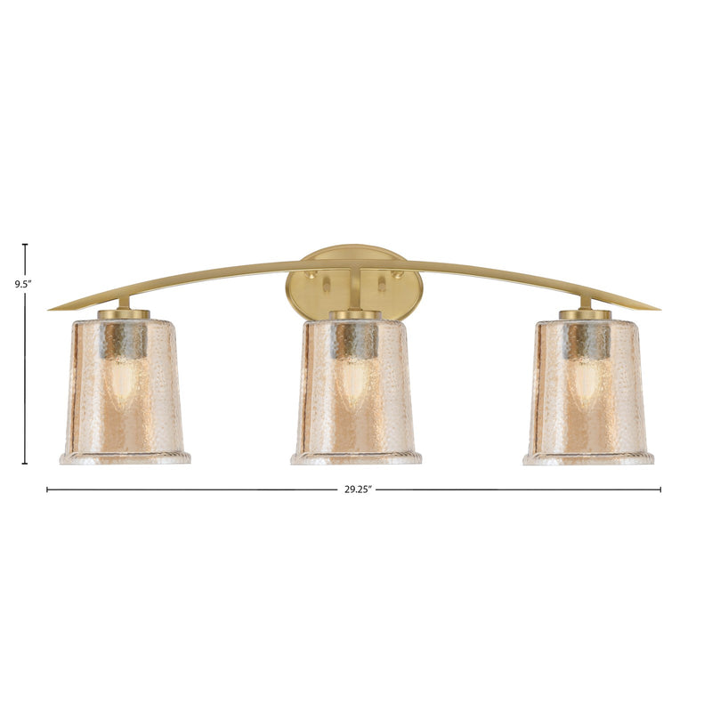 Toltec Kurve 3-Light Bath Bar | New Age Brass and Amber Bubble Glass | Bathroom Vanity & Powder Room | 7 x 9.5 in | Model 3723-NAB-5033