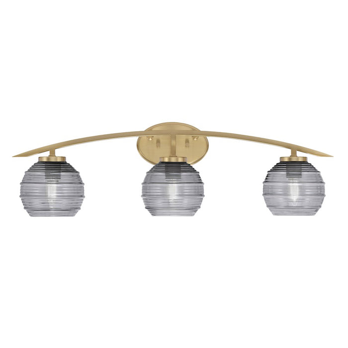 Toltec Kurve 3Lt Bath Bar, Brass, 6" Smoke Ribbed - 3723-NAB-5112