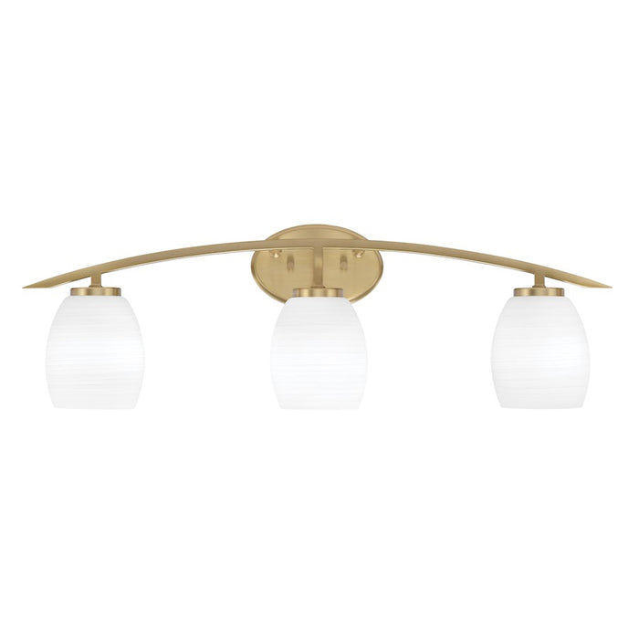 Toltec Kurve 3Lt Bath Bar, Brass, 5" White Linen - 3723-NAB-615