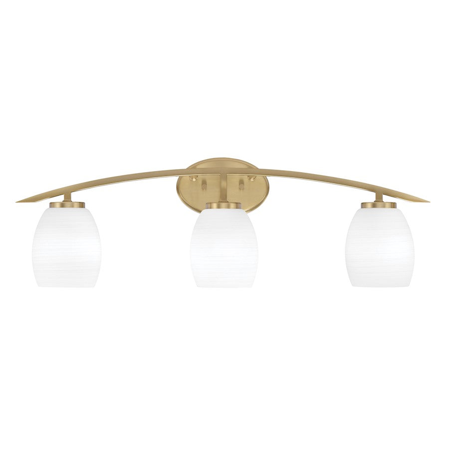 Toltec Kurve 3Lt Bath Bar, Brass, 5" White Linen - 3723-NAB-615