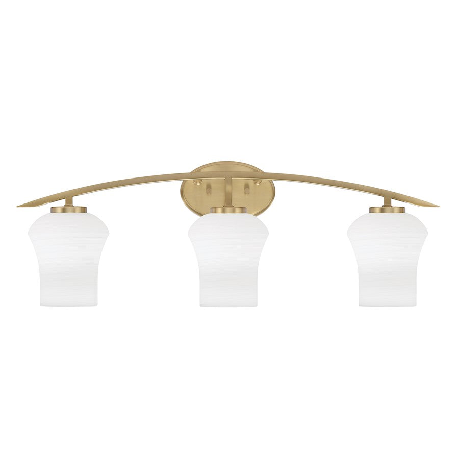 Toltec Kurve 3Lt Bath Bar, Brass, 5.5" Zilo White Linen - 3723-NAB-681