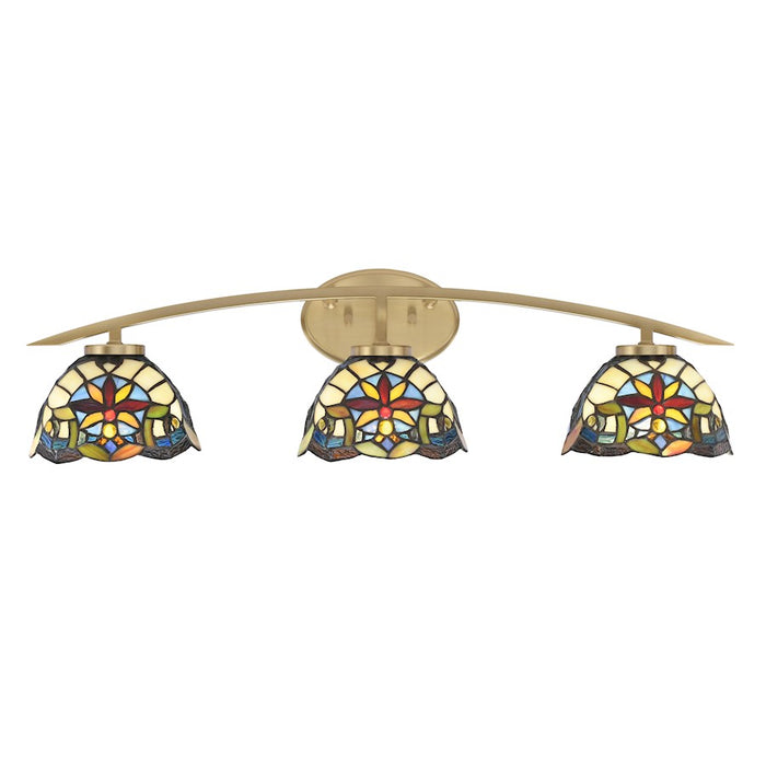 Toltec Kurve 3Lt Bath Bar, Brass, 7" Earth Star Art - 3723-NAB-9365