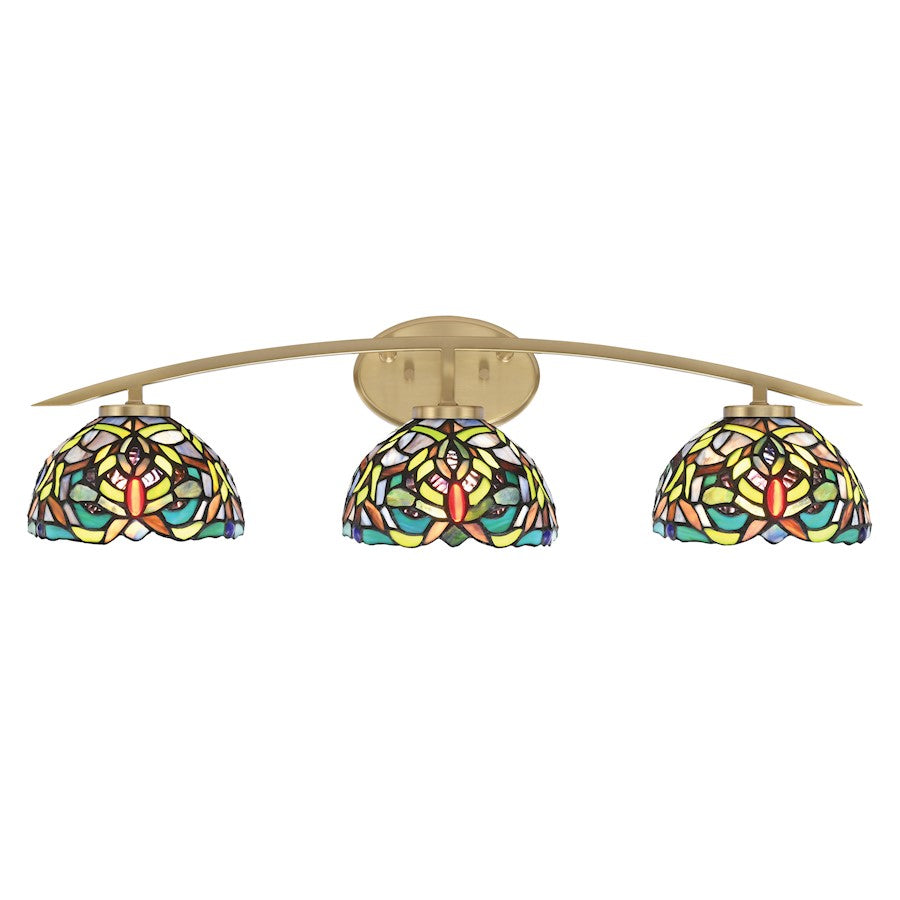 Toltec Kurve 3Lt Bath Bar, Brass, 7" Kaleidoscope Art - 3723-NAB-9905