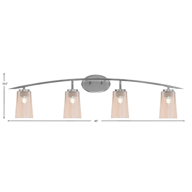 Toltec Kurve 4-Light Bath Bar | Graphite Steel and Amber Gradient Glass | Bathroom & Vanity | 7.25 x 10.5 in | Model 3724-GP-263