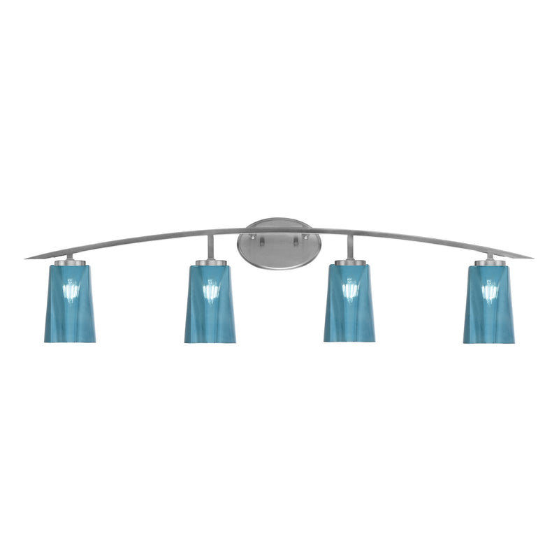 Toltec Kurve 4-Light Bath Bar | Graphite Steel and Blue Gradient Glass | Bathroom & Vanity | 7.25 x 10.5 in | Model 3724-GP-265