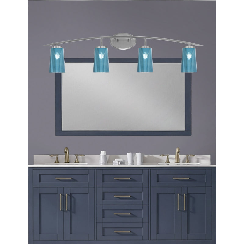 Toltec Kurve 4-Light Bath Bar | Graphite Steel and Blue Gradient Glass | Bathroom & Vanity | 7.25 x 10.5 in | Model 3724-GP-265