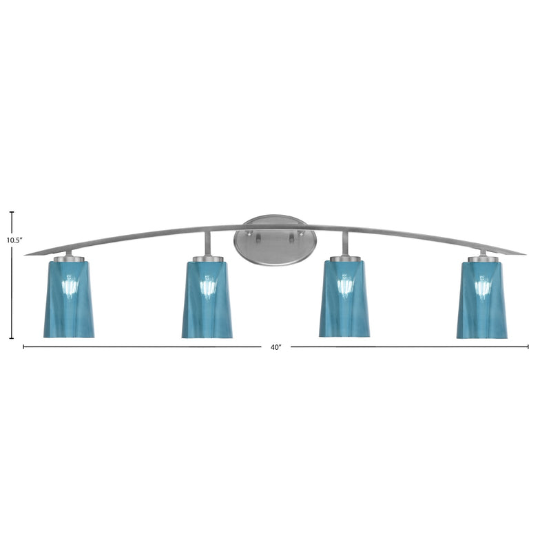 Toltec Kurve 4-Light Bath Bar | Graphite Steel and Blue Gradient Glass | Bathroom & Vanity | 7.25 x 10.5 in | Model 3724-GP-265