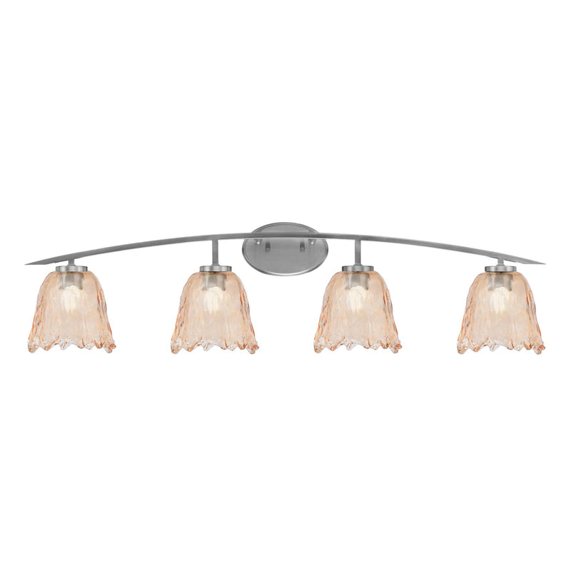 Toltec Kurve 4-Light Bath Bar | Modern Graphite Steel and Amber Lava Glass | Bathroom Vanity & Powder Room | 7.5 x 10.25 in | Model 3724-GP-4233