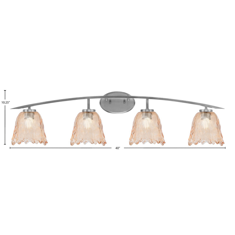 Toltec Kurve 4-Light Bath Bar | Modern Graphite Steel and Amber Lava Glass | Bathroom Vanity & Powder Room | 7.5 x 10.25 in | Model 3724-GP-4233