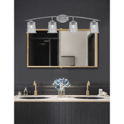 Toltec Kurve 4-Light Bath Bar | Graphite Steel and Smoke Bubble Glass | Bathroom & Vanity | 7 x 9.5 in | Model 3724-GP-5032
