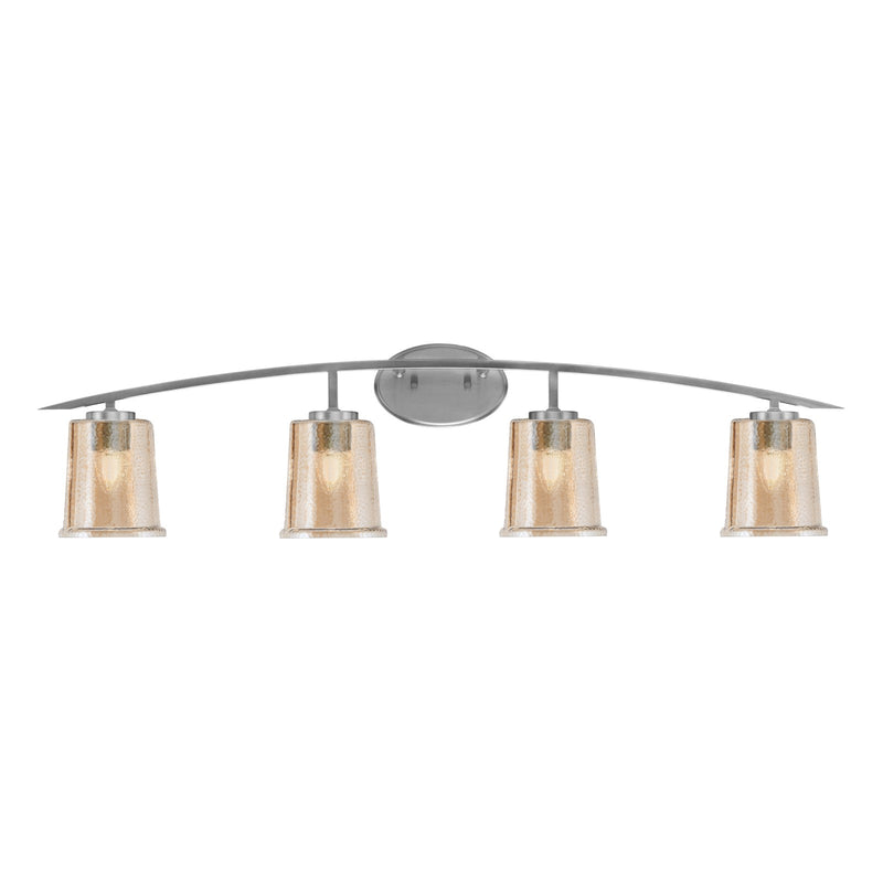 Toltec Kurve 4-Light Bath Bar | Modern Graphite Steel and Amber Bubble Glass | Bathroom Vanity & Powder Room | 7 x 9.5 in | Model 3724-GP-5033