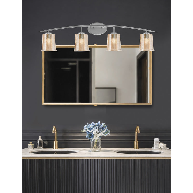 Toltec Kurve 4-Light Bath Bar | Modern Graphite Steel and Amber Bubble Glass | Bathroom Vanity & Powder Room | 7 x 9.5 in | Model 3724-GP-5033