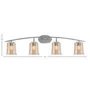 Toltec Kurve 4-Light Bath Bar | Modern Graphite Steel and Amber Bubble Glass | Bathroom Vanity & Powder Room | 7 x 9.5 in | Model 3724-GP-5033