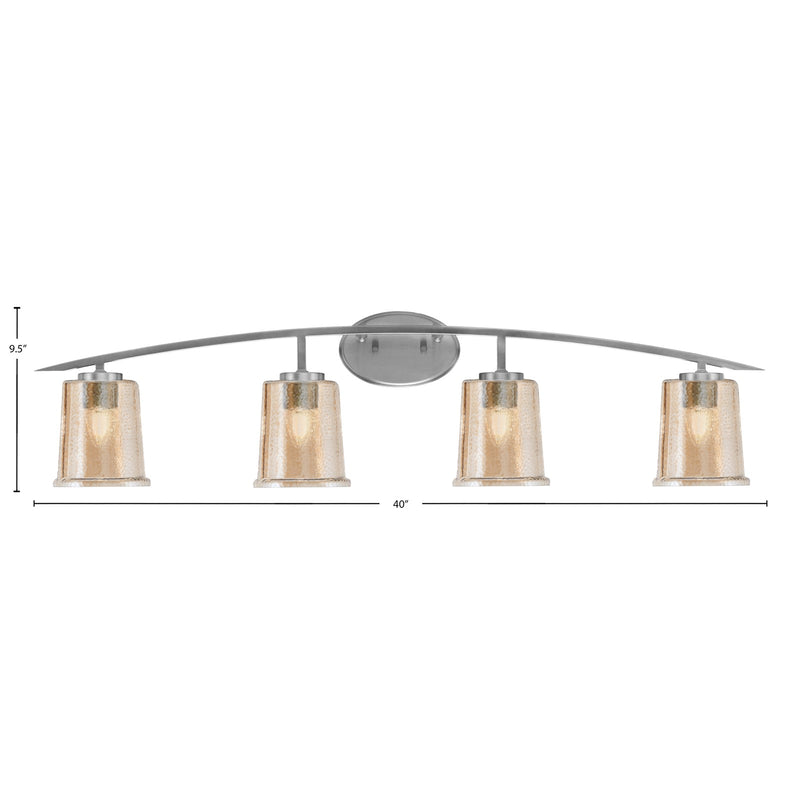 Toltec Kurve 4-Light Bath Bar | Modern Graphite Steel and Amber Bubble Glass | Bathroom Vanity & Powder Room | 7 x 9.5 in | Model 3724-GP-5033