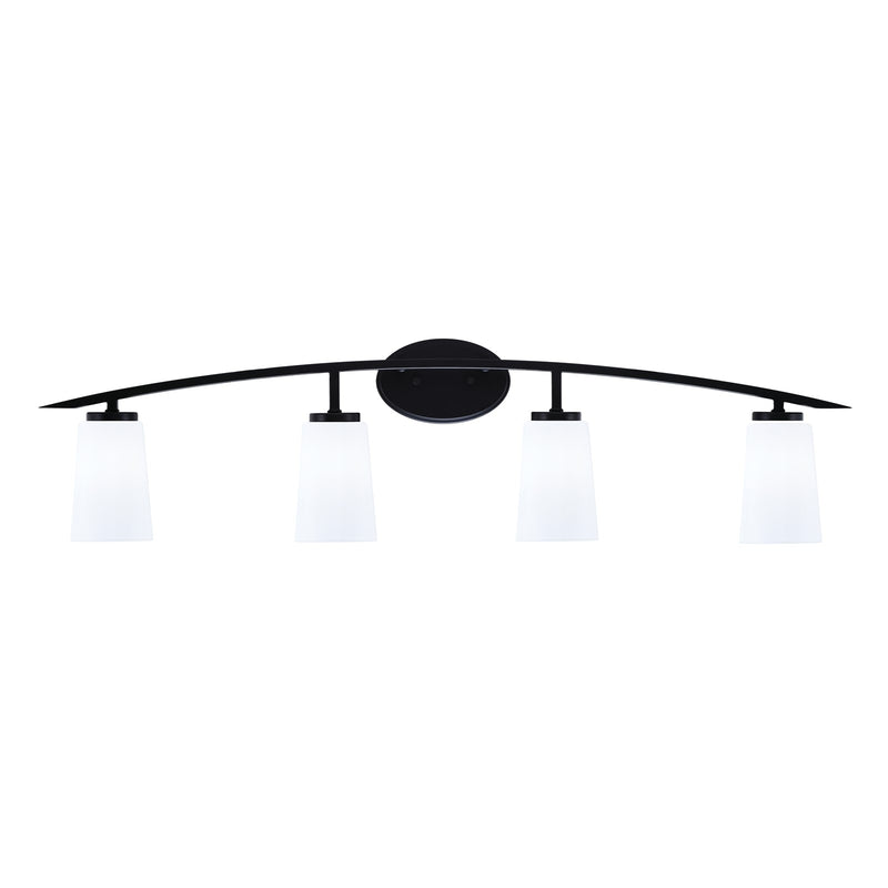 Toltec Kurve 4-Light Bath Bar | Modern Matte Black Steel and White Opal Glass | Bathroom & Powder Room Vanity | 7.25 x 10.5 in | Model 3724-MB-261