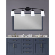 Toltec Kurve 4-Light Bath Bar | Modern Matte Black Steel and White Opal Glass | Bathroom & Powder Room Vanity | 7.25 x 10.5 in | Model 3724-MB-261