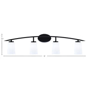 Toltec Kurve 4-Light Bath Bar | Modern Matte Black Steel and White Opal Glass | Bathroom & Powder Room Vanity | 7.25 x 10.5 in | Model 3724-MB-261