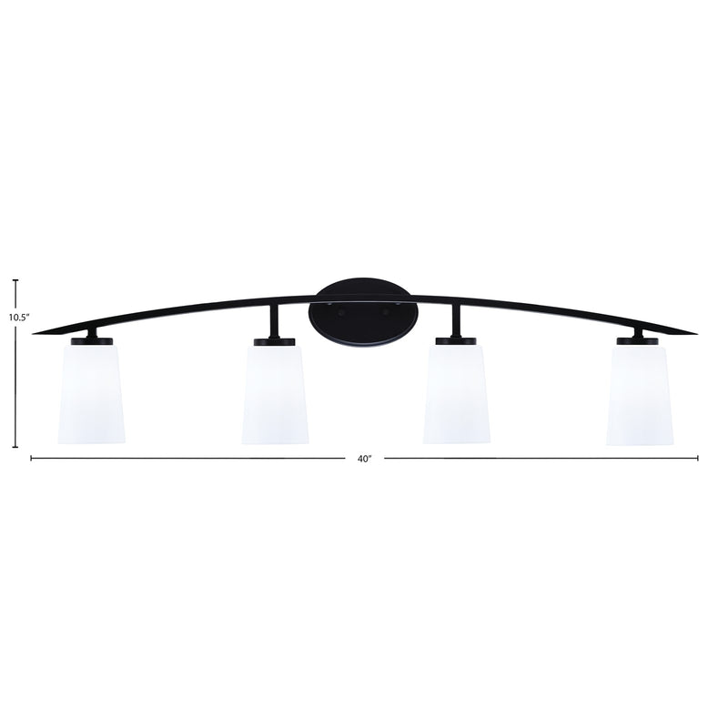 Toltec Kurve 4-Light Bath Bar | Modern Matte Black Steel and White Opal Glass | Bathroom & Powder Room Vanity | 7.25 x 10.5 in | Model 3724-MB-261