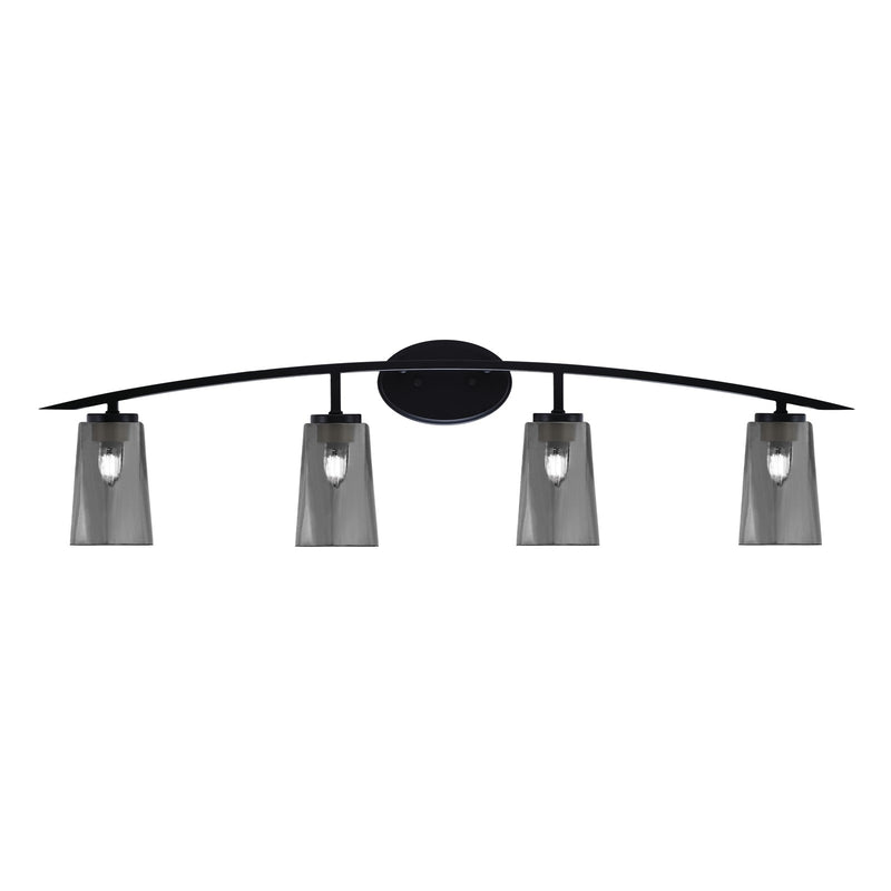 Toltec Kurve 4-Light Bath Bar | Modern Matte Black Steel and Smoke Bubble Glass | Bathroom & Powder Room Vanity | 7.25 x 10.5 in | Model 3724-MB-262