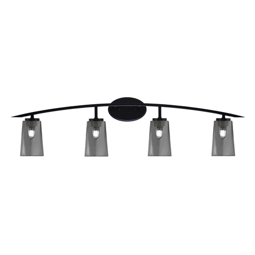 Toltec Kurve 4-Light Bath Bar | Modern Matte Black Steel and Smoke Bubble Glass | Bathroom & Powder Room Vanity | 7.25 x 10.5 in | Model 3724-MB-262