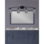 Toltec Kurve 4-Light Bath Bar | Modern Matte Black Steel and Smoke Bubble Glass | Bathroom & Powder Room Vanity | 7.25 x 10.5 in | Model 3724-MB-262