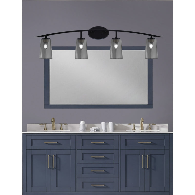 Toltec Kurve 4-Light Bath Bar | Modern Matte Black Steel and Smoke Bubble Glass | Bathroom & Powder Room Vanity | 7.25 x 10.5 in | Model 3724-MB-262