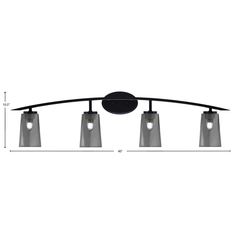 Toltec Kurve 4-Light Bath Bar | Modern Matte Black Steel and Smoke Bubble Glass | Bathroom & Powder Room Vanity | 7.25 x 10.5 in | Model 3724-MB-262
