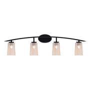 Toltec Kurve 4-Light Bath Bar | Modern Matte Black Steel and Amber Gradient Glass | Bathroom & Powder Room Vanity | 7.25 x 10.5 in | Model 3724-MB-263