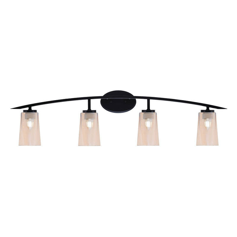 Toltec Kurve 4-Light Bath Bar | Modern Matte Black Steel and Amber Gradient Glass | Bathroom & Powder Room Vanity | 7.25 x 10.5 in | Model 3724-MB-263