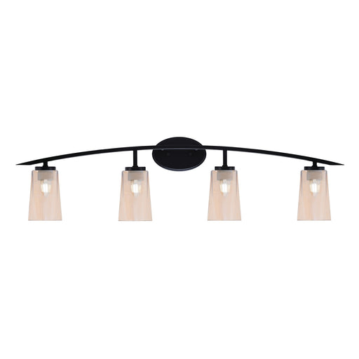 Toltec Kurve 4-Light Bath Bar | Modern Matte Black Steel and Amber Gradient Glass | Bathroom & Powder Room Vanity | 7.25 x 10.5 in | Model 3724-MB-263