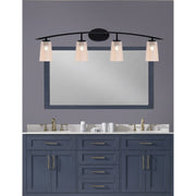 Toltec Kurve 4-Light Bath Bar | Modern Matte Black Steel and Amber Gradient Glass | Bathroom & Powder Room Vanity | 7.25 x 10.5 in | Model 3724-MB-263