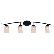 Toltec Kurve 4-Light Bath Bar | Modern Matte Black Steel and Amber Gradient Glass | Bathroom & Powder Room Vanity | 7.25 x 10.5 in | Model 3724-MB-263