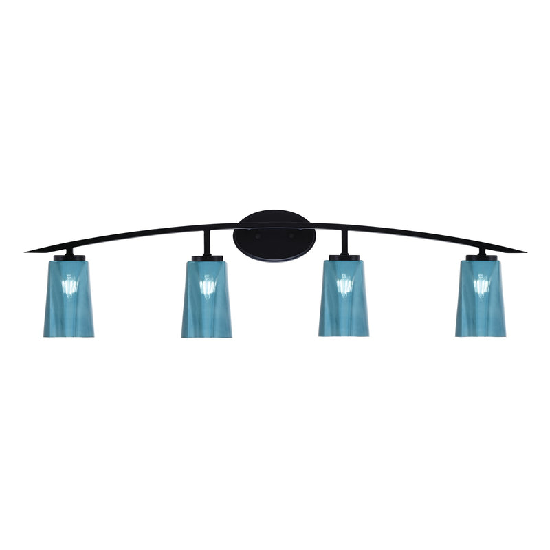 Toltec Kurve 4-Light Bath Bar | Modern Matte Black Steel and Blue Gradient Glass | Bathroom & Powder Room Vanity | 7.25 x 10.5 in | Model 3724-MB-265