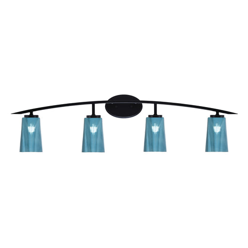 Toltec Kurve 4-Light Bath Bar | Modern Matte Black Steel and Blue Gradient Glass | Bathroom & Powder Room Vanity | 7.25 x 10.5 in | Model 3724-MB-265