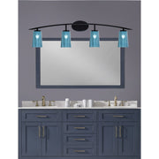 Toltec Kurve 4-Light Bath Bar | Modern Matte Black Steel and Blue Gradient Glass | Bathroom & Powder Room Vanity | 7.25 x 10.5 in | Model 3724-MB-265