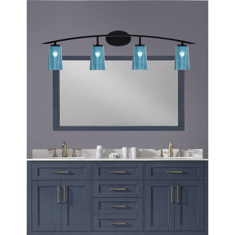 Toltec Kurve 4-Light Bath Bar | Modern Matte Black Steel and Blue Gradient Glass | Bathroom & Powder Room Vanity | 7.25 x 10.5 in | Model 3724-MB-265