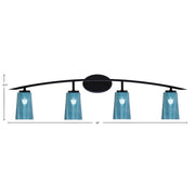 Toltec Kurve 4-Light Bath Bar | Modern Matte Black Steel and Blue Gradient Glass | Bathroom & Powder Room Vanity | 7.25 x 10.5 in | Model 3724-MB-265