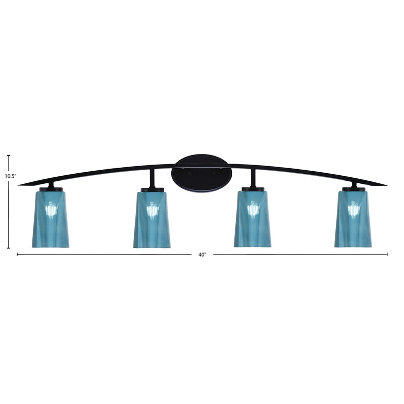 Toltec Kurve 4-Light Bath Bar | Modern Matte Black Steel and Blue Gradient Glass | Bathroom & Powder Room Vanity | 7.25 x 10.5 in | Model 3724-MB-265