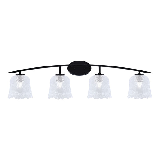 Toltec Kurve 4-Light Bath Bar | Modern Matte Black Steel and Clear Lava Glass | Bathroom Vanity Light | 7.5 x 10.25 in | Model 3724-MB-4230